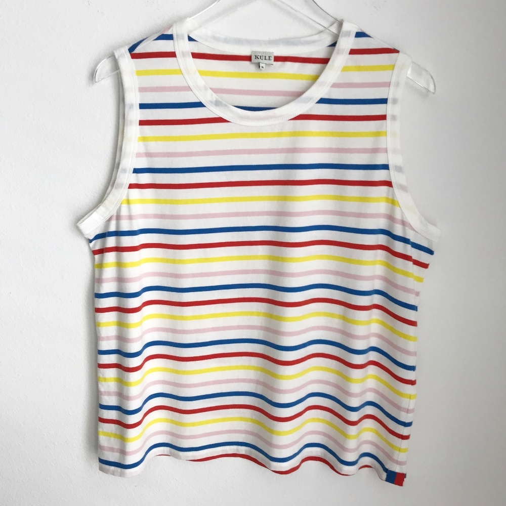 KULE The Tank XL 100% Cotton Colorful Rainbow Stripe Sleeveless Tank Top Casual